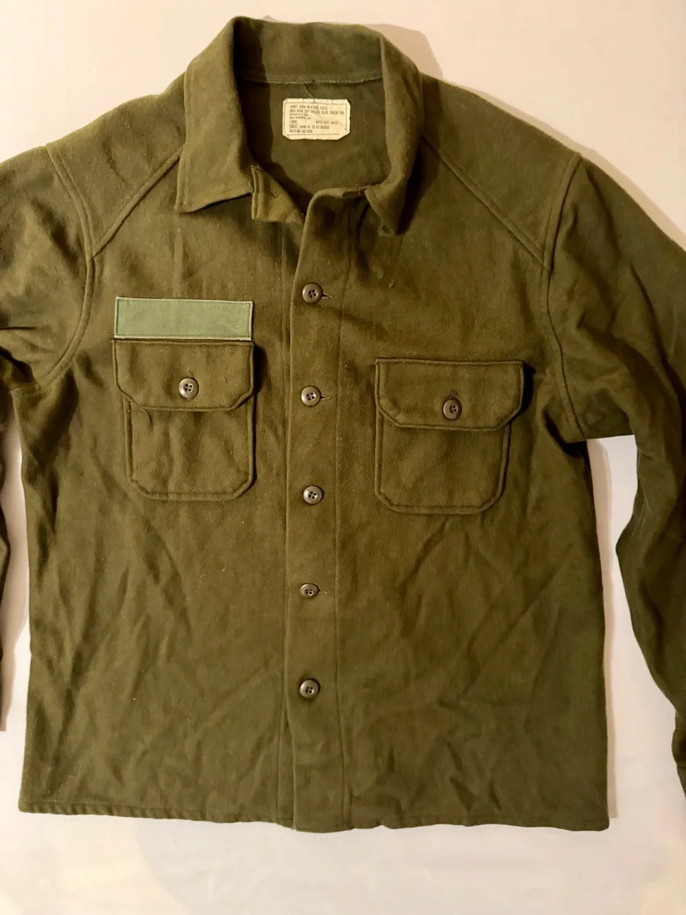 VTG 70s Army Cold Weather Field Shirt Olive Green 108 Wool Blend Jacket Mens L